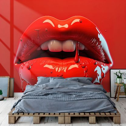 Picture of Hand Made Wallpaper 3D Mural Mouth 3D render lips red sexy lips beauty teeth wet digital art woman desire love