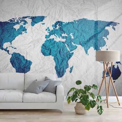 Picture of Hand Made Wallpaper 3D Mural map of the world background paper colour blue globe