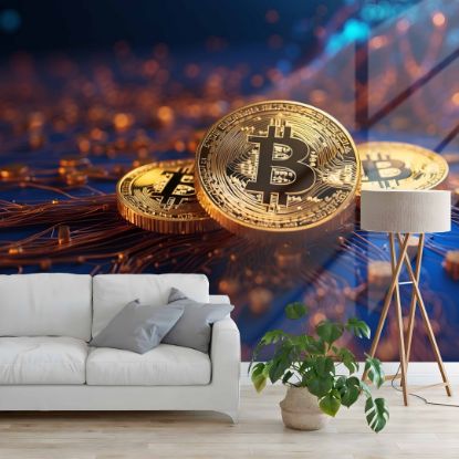 Picture of Hand Made Wallpaper 3D Mural bitcoin circuit board cryptocurrency crypto blockchain 