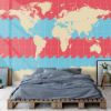 Picture of Hand Made Wallpaper 3D Mural world map wave blue red