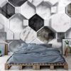 Picture of Hand Made Wallpaper 3D Wall Mural Gray Brick Wall Decorate Your Home With Hexagonal 3d Wallpaper Mural And Marble Bricks