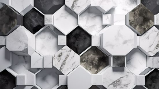 Picture of Hand Made Wallpaper 3D Wall Mural Gray Brick Wall Decorate Your Home With Hexagonal 3d Wallpaper Mural And Marble Bricks