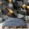 Picture of Hand Made Wallpaper 3D Wall Mural 3d Wallpaper A Geomatrical Golden Black Pattren And Gray For Wall Decor  Backgrounds