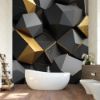 Picture of Hand Made Wallpaper 3D Wall Mural 3d Wallpaper A Geomatrical Golden Black Pattren And Gray For Wall Decor  Backgrounds