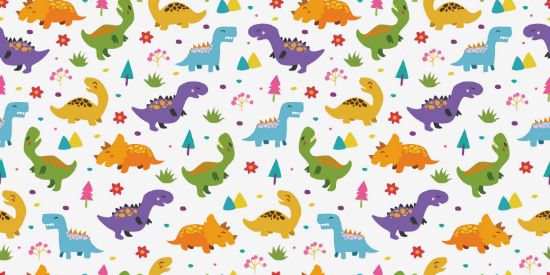 Picture of Hand Made Wallpaper 3D Wall Mural Dinosaurs Seamless Pattern For Kids Creative Vector Childish Background