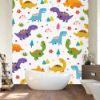 Picture of Hand Made Wallpaper 3D Wall Mural Dinosaurs Seamless Pattern For Kids Creative Vector Childish Background