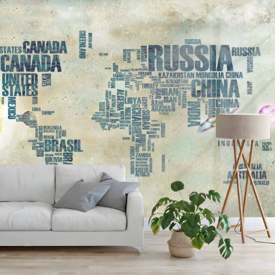 Picture of Hand Made Wallpaper 3D Wall Mural WorldMap Nordic Minimalist Modern Alphabet World Map Background Wall