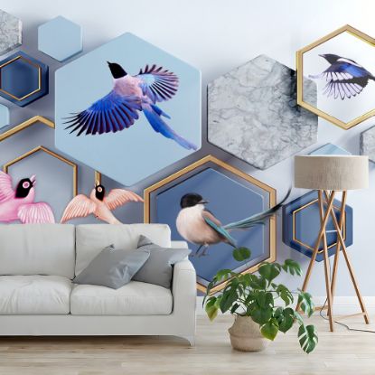 Picture of Hand Made Wallpaper 3D Wall Mural Simple Geometric 3d Stereo Cube Bird Splicing Tv Background Wall