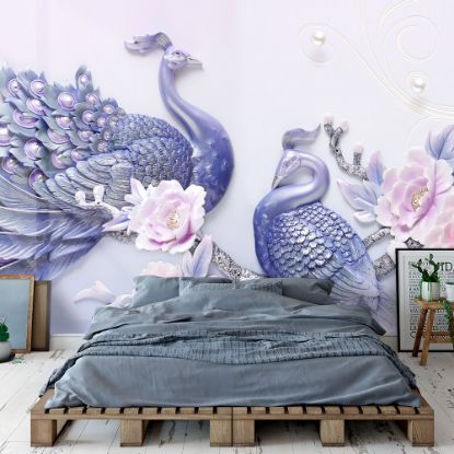 Picture of Hand Made Wallpaper 3D Wall Mural Modern Minimalist 3D Embossed Peony Peacock TV Background Wall