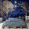 Picture of Hand Made Wallpaper 3D Wall Mural 3d Modern Interior Mural Wall Art Wallpaper With Golden And Dark Blue Deer Tree