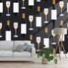 Picture of Hand Made Wallpaper 3D Wall Mural Wine Glasses And Bottles Seamless Pattern On Black Background, 