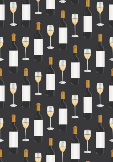 Picture of Hand Made Wallpaper 3D Wall Mural Wine Glasses And Bottles Seamless Pattern On Black Background, 