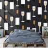 Picture of Hand Made Wallpaper 3D Wall Mural Wine Glasses And Bottles Seamless Pattern On Black Background, 