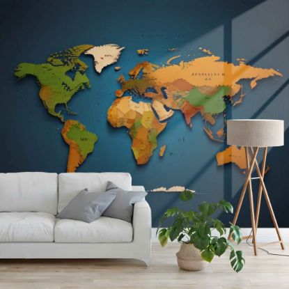 Picture of Hand Made Wallpaper 3D Wall Mural World Map 