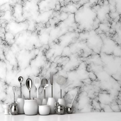 Picture of Hand Made Wallpaper 3D Wall Mural White Marble, Texture, Floor Tile, Wall Marble Tile Bathroom Tile, Kitchen Table Tile