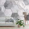 Picture of Hand Made Wallpaper 3D Wall Mural Gray Brick Wall Bricks With Hexagonal 3d Wallpaper Mural And Marble Accents For Chic Home Decor