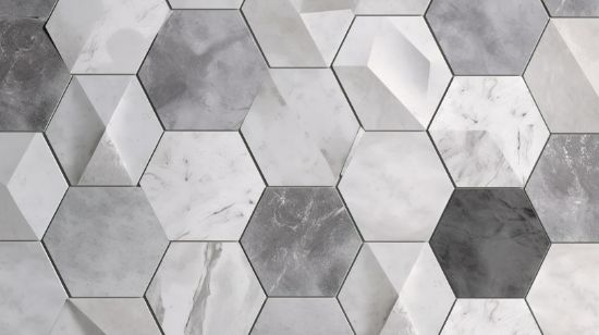 Picture of Hand Made Wallpaper 3D Wall Mural Gray Brick Wall Bricks With Hexagonal 3d Wallpaper Mural And Marble Accents For Chic Home Decor