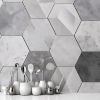 Picture of Hand Made Wallpaper 3D Wall Mural Gray Brick Wall Bricks With Hexagonal 3d Wallpaper Mural And Marble Accents For Chic Home Decor