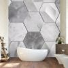 Picture of Hand Made Wallpaper 3D Wall Mural Gray Brick Wall Bricks With Hexagonal 3d Wallpaper Mural And Marble Accents For Chic Home Decor