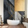 Picture of Hand Made Wallpaper 3D Wall Mural Contemporary Art 3d Wall Mural Wallpaper With Golden Lines And Deep Marble Background