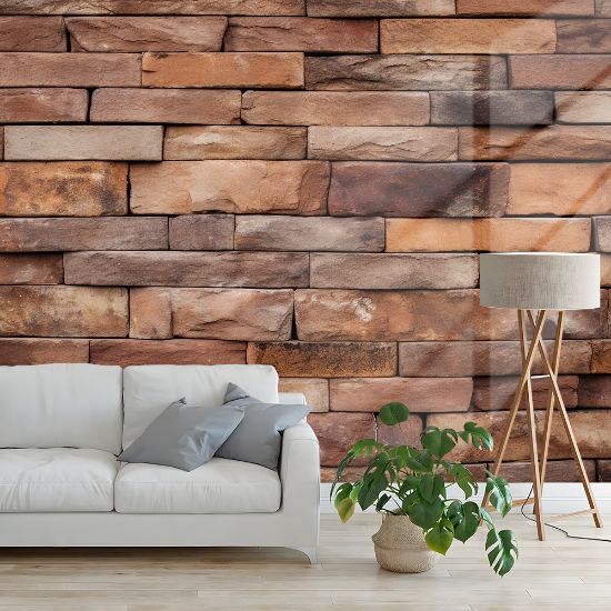 Picture of Hand Made Wallpaper 3D Wall Mural Brown Brick Wall Textured Wallpaper With A Design Backgrounds