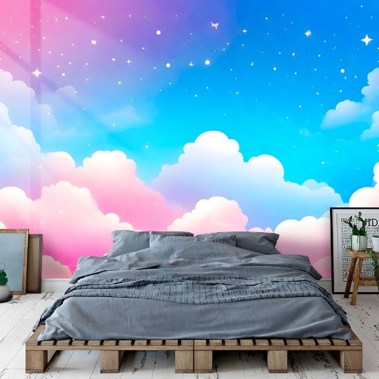 Picture of Hand Made Wallpaper 3D Wall Mural Magical Sky Or Unicorn Colored Sky Background Image For Kids