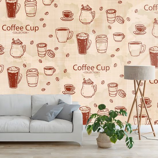 Picture of Hand Made Wallpaper 3D Wall Mural Dinding Latar Belakang Perkakas Cafe Retro Yang Digambar Tangan