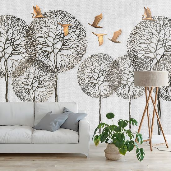 Picture of Hand Made Wallpaper 3D Wall Mural Modern Minimalist Nordic Style 3D Floating Branches And Birds Wallpaper Wall