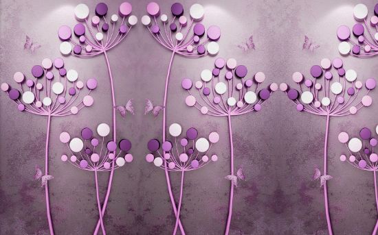 Picture of Hand Made Wallpaper 3D Wall Mural Modern Purple 3d Stereo Abstract Retro Dandelion Butterfly Tv Back