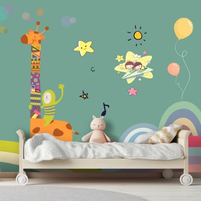 Picture of Hand Made Wallpaper 3D Wall Mural Children Cute Measuring Height Giraffe Sticker Kids Room Background Wall