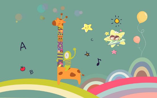 Picture of Hand Made Wallpaper 3D Wall Mural Children Cute Measuring Height Giraffe Sticker Kids Room Background Wall