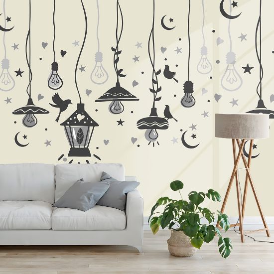 Picture of Hand Made Wallpaper Modern Minimalist Drawing Line Drawing Chandelier Children Room Background Wall