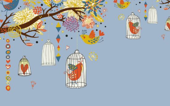 Picture of Hand Made Wallpaper 3D Wall Mural Cartoon Flower Branch Bird Cage Wall Stickers Kids