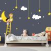 Picture of Hand Made Wallpaper 3D Wall Mural Cartoon Children's Room Dark Gray Background Wall Moon House Kids Stickers