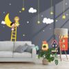 Picture of Hand Made Wallpaper 3D Wall Mural Cartoon Children's Room Dark Gray Background Wall Moon House Kids Stickers