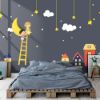 Picture of Hand Made Wallpaper 3D Wall Mural Cartoon Children's Room Dark Gray Background Wall Moon House Kids Stickers