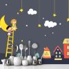 Picture of Hand Made Wallpaper 3D Wall Mural Cartoon Children's Room Dark Gray Background Wall Moon House Kids Stickers