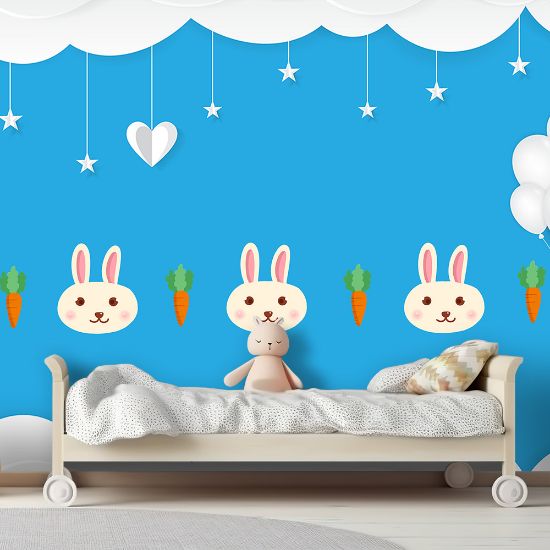 Picture of Hand Made Wallpaper 3D Wall Mural Cartoon Bunny Carrot Wall Stickers Kids Baby Room Decoration