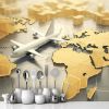 Picture of Hand Made Wallpaper 3D Wall Mural Small Plane Sits On World Map