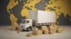 Picture of Hand Made Wallpaper 3D Wall Mural Logistic Transport Global Logistics A Truck Transporting Packages Across 3d World Map