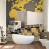 Picture of Hand Made Wallpaper 3D Wall Mural Logistic Transport Global Logistics A Truck Transporting Packages Across 3d World Map