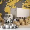 Picture of Hand Made Wallpaper 3D Wall Mural Logistic Transport Global Logistics A Truck Transporting Packages Across 3d World Map