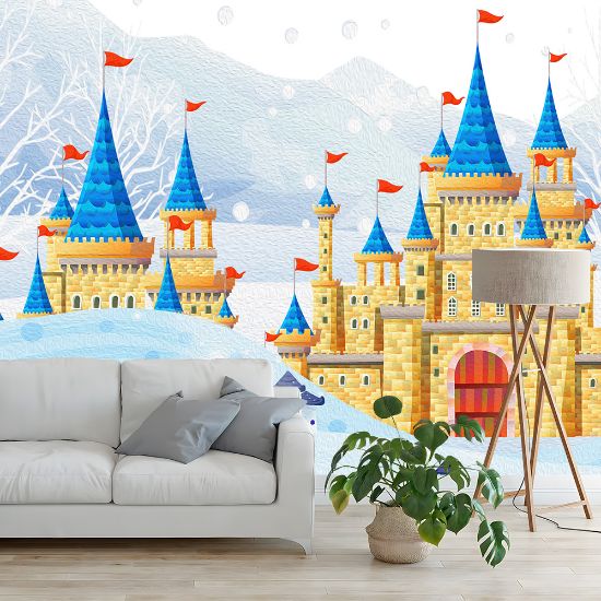 Picture of Hand Made Wallpaper Cute Snow Scene Castle Oil Painting Children's Room Background Wall Paper