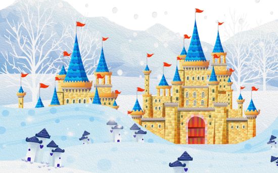 Picture of Hand Made Wallpaper Cute Snow Scene Castle Oil Painting Children's Room Background Wall Paper