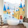 Picture of Hand Made Wallpaper Cute Snow Scene Castle Oil Painting Children's Room Background Wall Paper