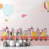 Picture of Hand Made Wallpaper Children Room Cartoon Drawing Train House Hot Air Balloon Background Wall