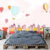 Picture of Hand Made Wallpaper Children Room Cartoon Drawing Train House Hot Air Balloon Background Wall