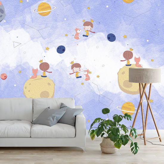 Picture of Hand Made Wallpaper New Modern Children Drawing Cartoon Children's Room Background Wall 