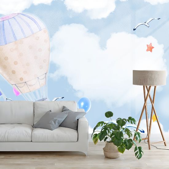 Picture of Hand Made Wallpaper Modern Minimalist Beautiful Drawing Cartoon Sky Balloon Children's Room