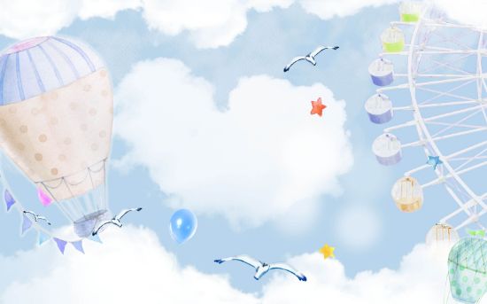 Picture of Hand Made Wallpaper Modern Minimalist Beautiful Drawing Cartoon Sky Balloon Children's Room